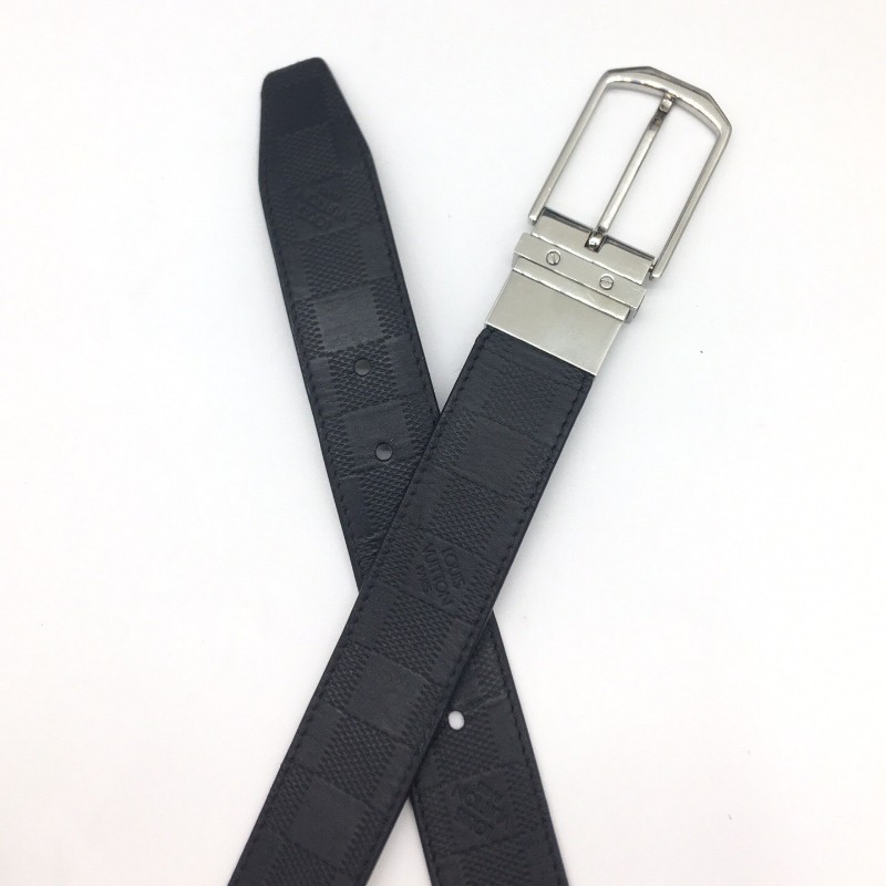 LV路易威登 棋盤格壓印全皮腰帶 尺碼90/36 附件：盒子，購鉦，吊牌-5