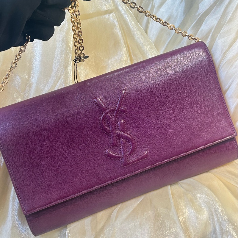 YSL圣罗兰紫罗兰色浮雕logo大号手拿包-0