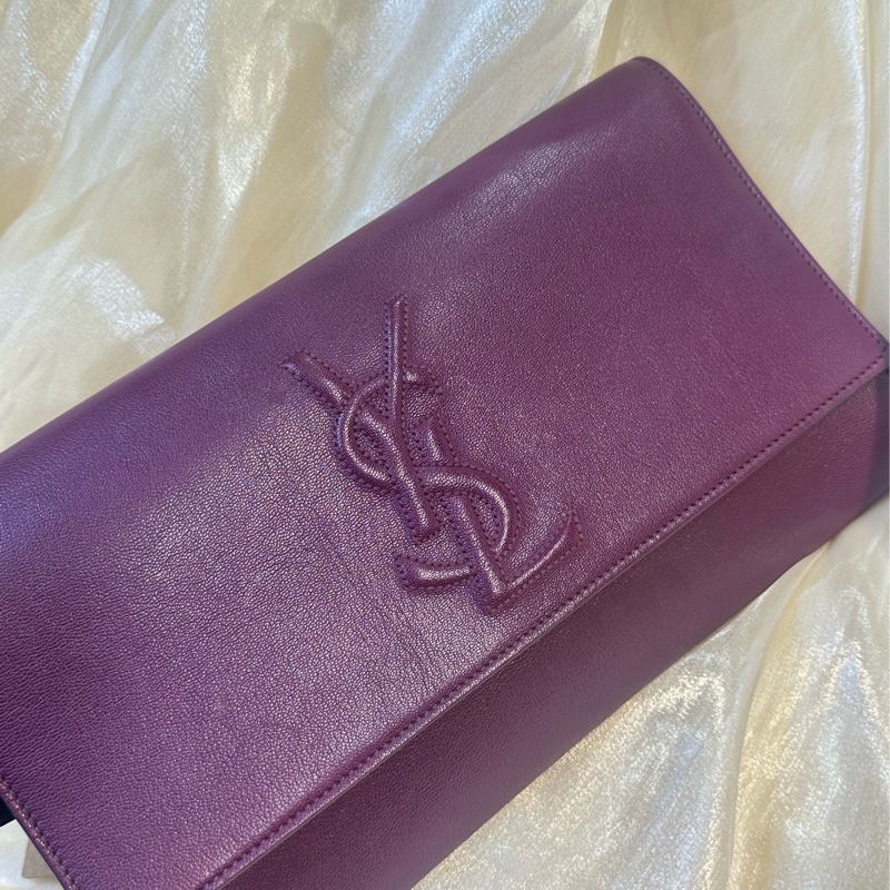 YSL圣罗兰紫罗兰色浮雕logo大号手拿包-2