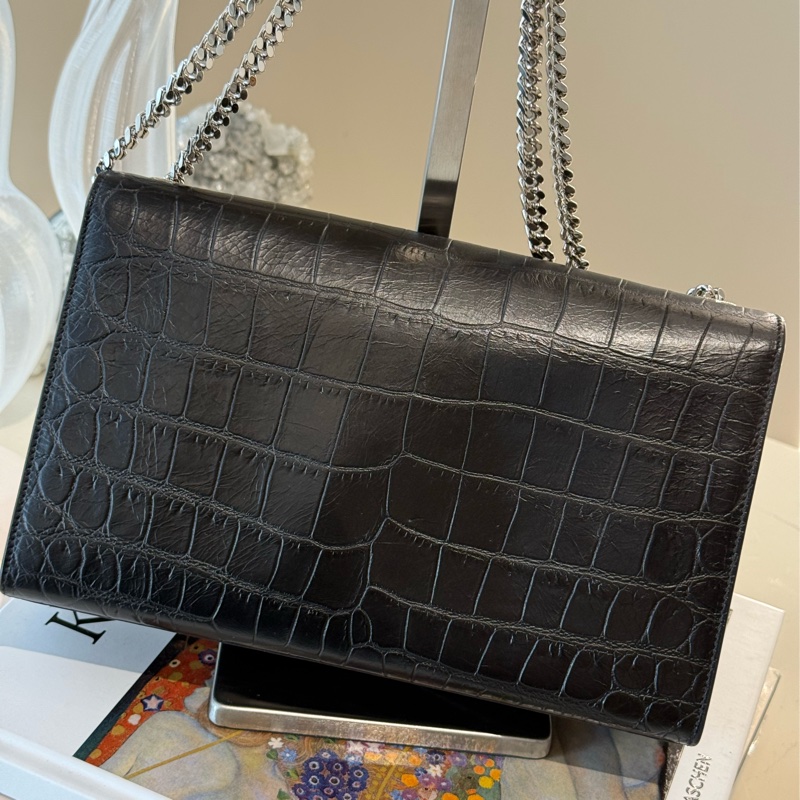 YSL 黑銀鱷魚壓紋流蘇包 Saint Laurent 晚宴包-1