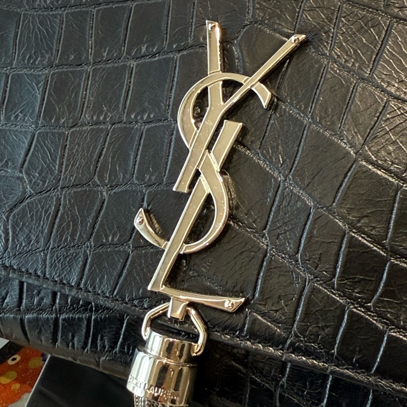 YSL 黑銀鱷魚壓紋流蘇包 Saint Laurent 晚宴包-2