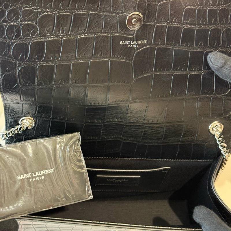 YSL 黑銀鱷魚壓紋流蘇包 Saint Laurent 晚宴包-8