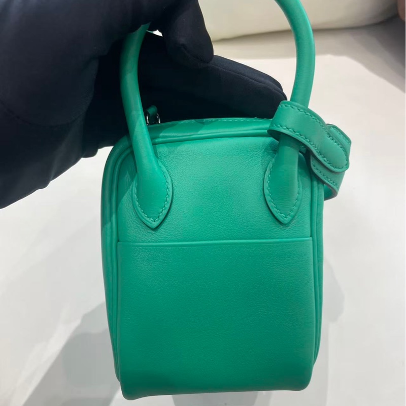 🌈Hermes💚Mini Lindy一代💚綠色內拼藍色銀扣🌟未使用99.8新閑置🌈🌟Swift皮🌟-3