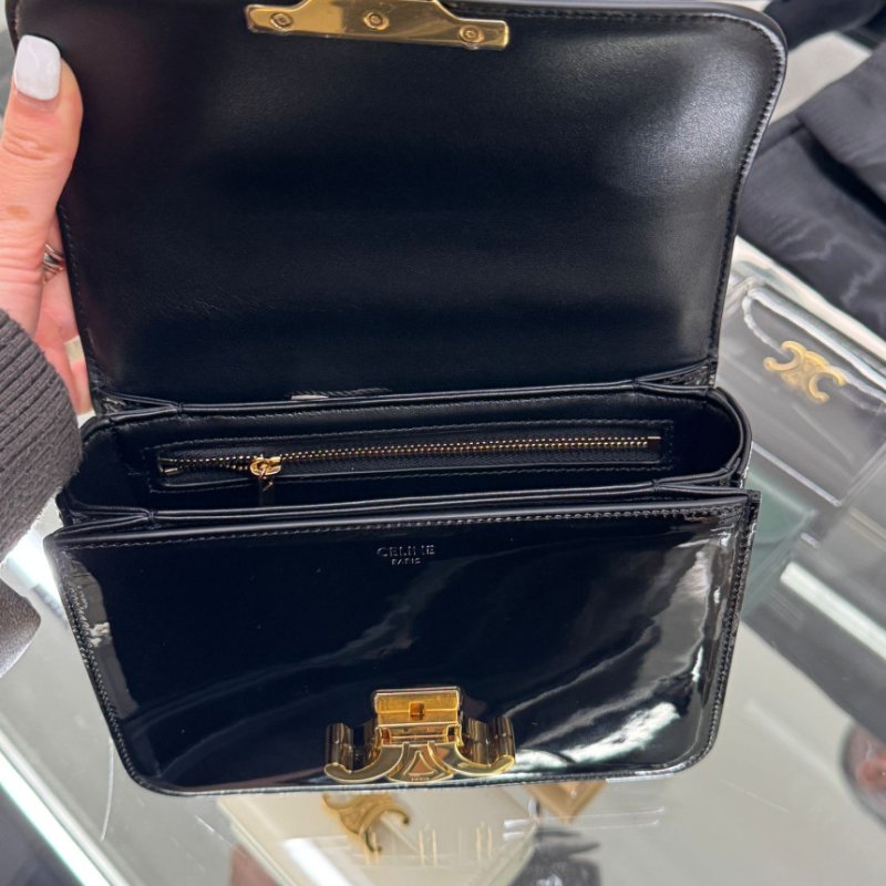 🎉新品好折扣✨Celine 117893 Teen Garance 漆面牛皮凱旋門 Teen Garance 包 黑色-4