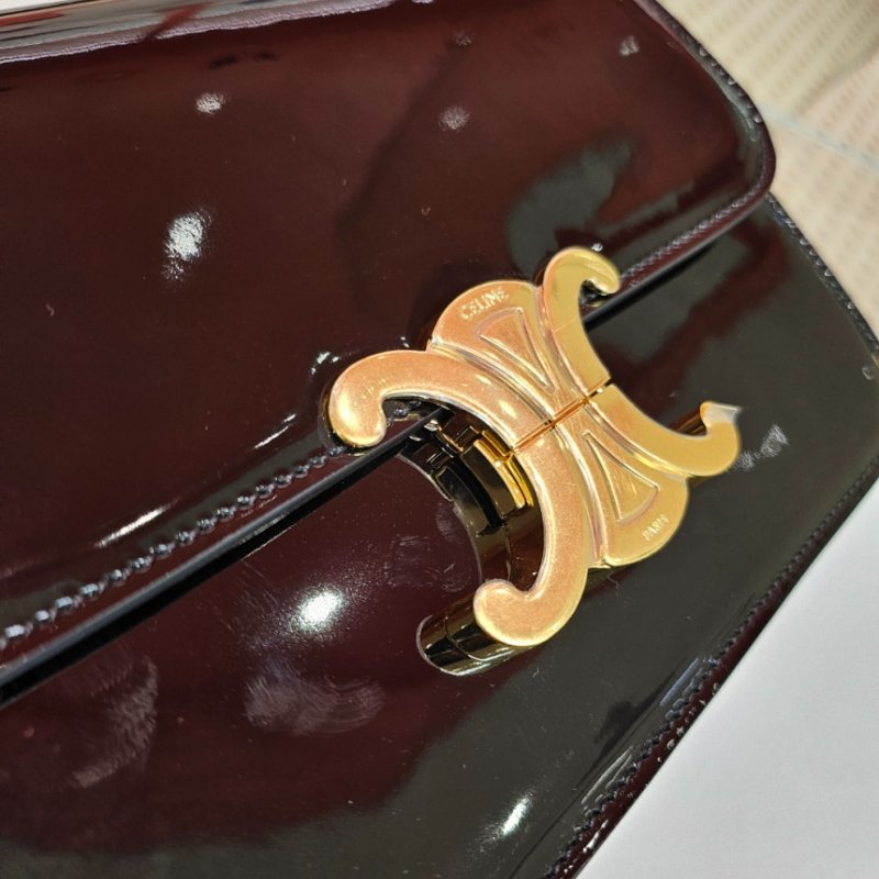 🎉新品好折扣✨Celine 117893 Teen Garance 漆面牛皮凱旋門 Teen Garance 包 黑色-7