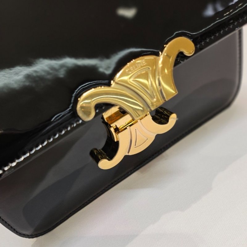 🎉新品好折扣✨Celine 117893 Teen Garance 漆面牛皮凱旋門 Teen Garance 包 黑色-11