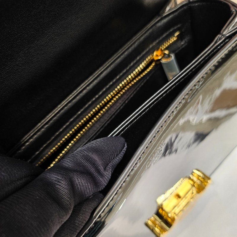 🎉新品好折扣✨Celine 117893 Teen Garance 漆面牛皮凱旋門 Teen Garance 包 黑色-16