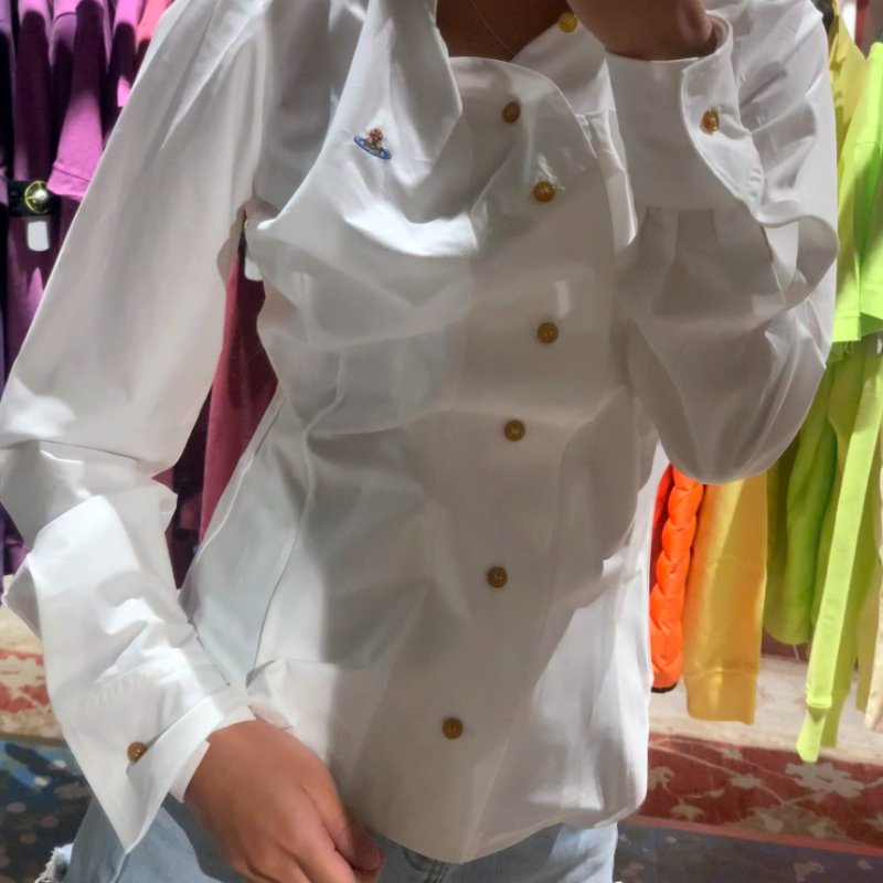 🎉新品好折扣✨Vivienne Westwood 女款 Drunken 抓褶設計純棉府綢襯衫 白色 EU38/40/42/44-9