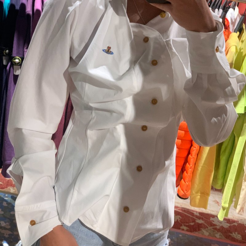 🎉新品好折扣✨Vivienne Westwood 女款 Drunken 抓褶設計純棉府綢襯衫 白色 EU38/40/42/44-10