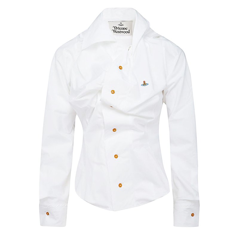 🎉新品好折扣✨Vivienne Westwood 女款 Drunken 抓褶設計純棉府綢襯衫 白色 EU38/40/42/44-12
