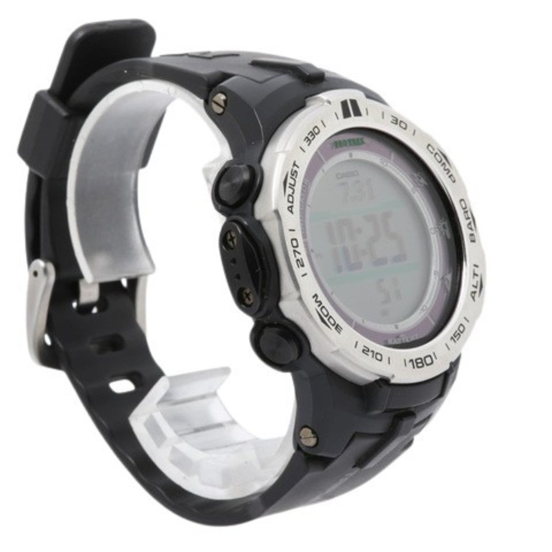 CASIO Pro Trek PRW-3100 男錶，銀色和黑色數位錶盤，不銹鋼樹脂，無線電控制太陽能-2