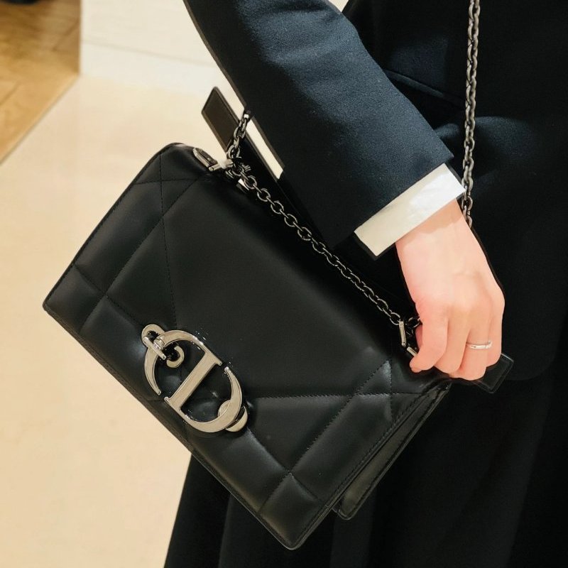 DIOR 全皮黑色銀扣蒙田30手提肩背斜背包 25*15*8 98新配件盒子塵袋購證-0