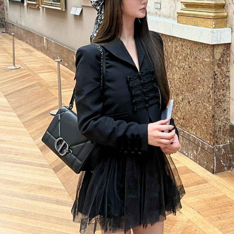 DIOR 全皮黑色銀扣蒙田30手提肩背斜背包 25*15*8 98新配件盒子塵袋購證-1