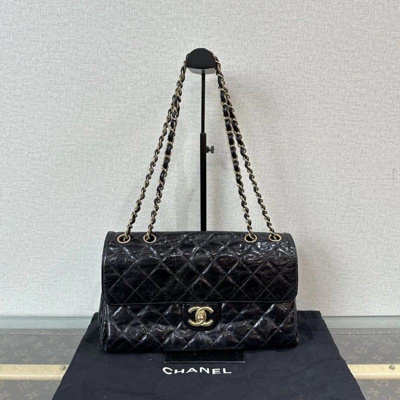 CHANEL CF油蠟牛皮鏈條肩背斜背包 30*18*7 98新配件塵袋-0