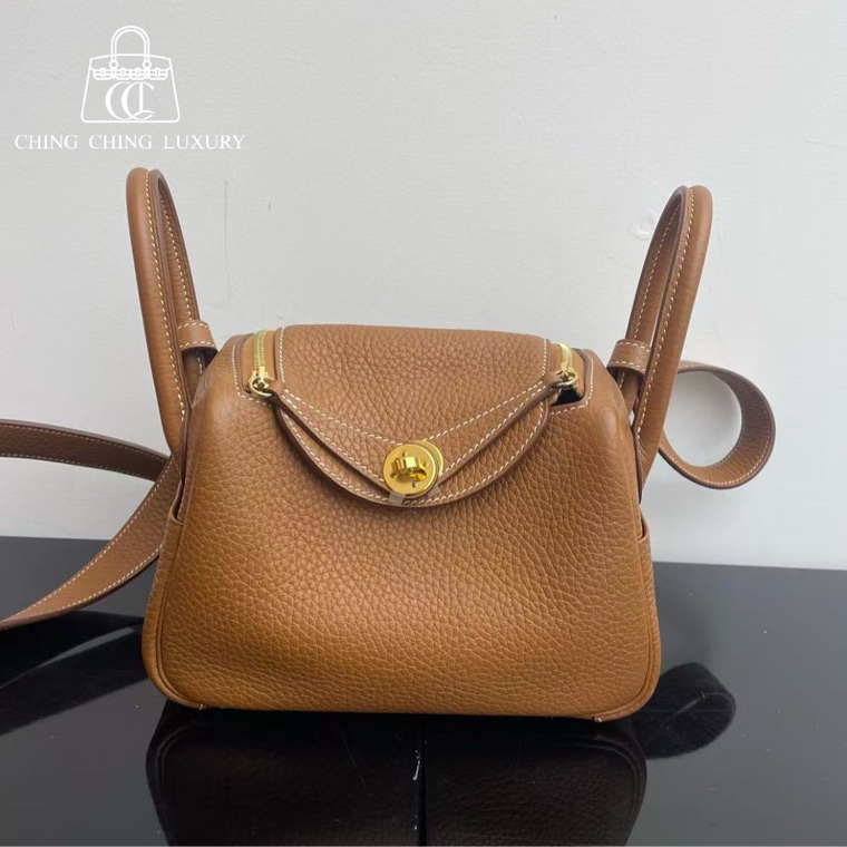 🌈Hermes🧡Mini Lindy一代🧡金棕金扣🌟98.5新🌈TC皮🌟-0