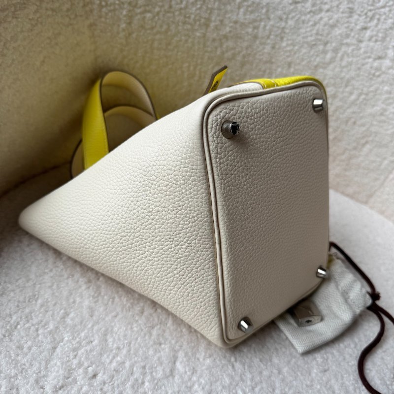 ✨Hermes撞色菜籃子18 奶油/檸檬黃 99新 配件塵袋-1