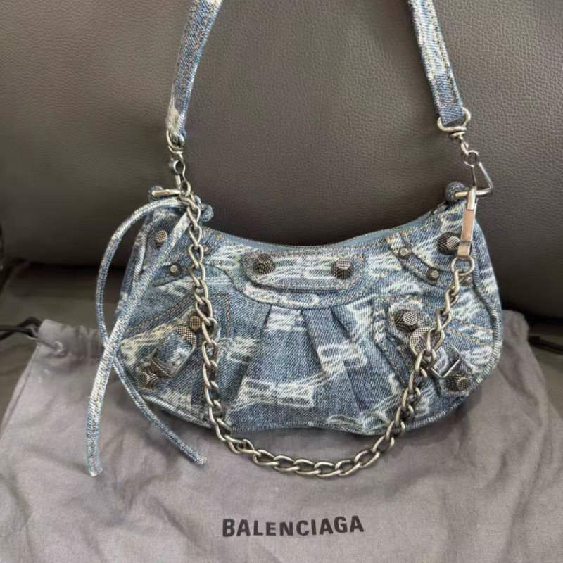 Balenciaga Le Cagole 牛仔腋下包21x11x4 98新 配件塵袋-0