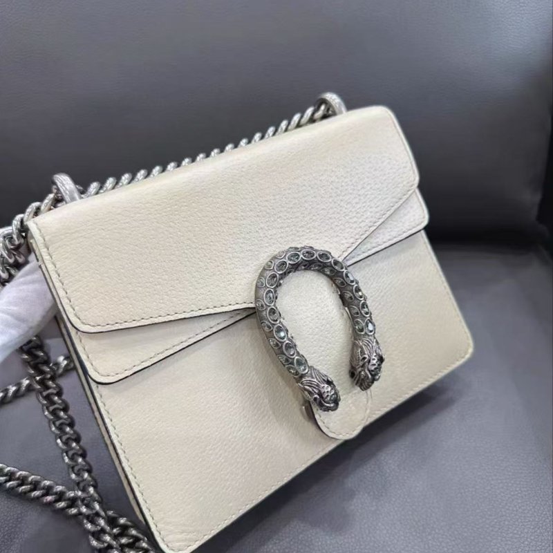 Gucci 酒神白色鑽扣包 98新 配件塵袋-1