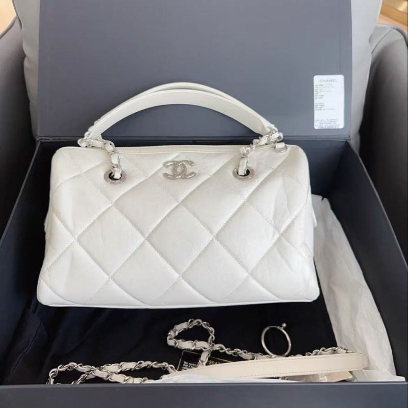 Chanel 波士頓包jennie同款油蠟皮 行李牌 98新 配件塵袋盒子-6