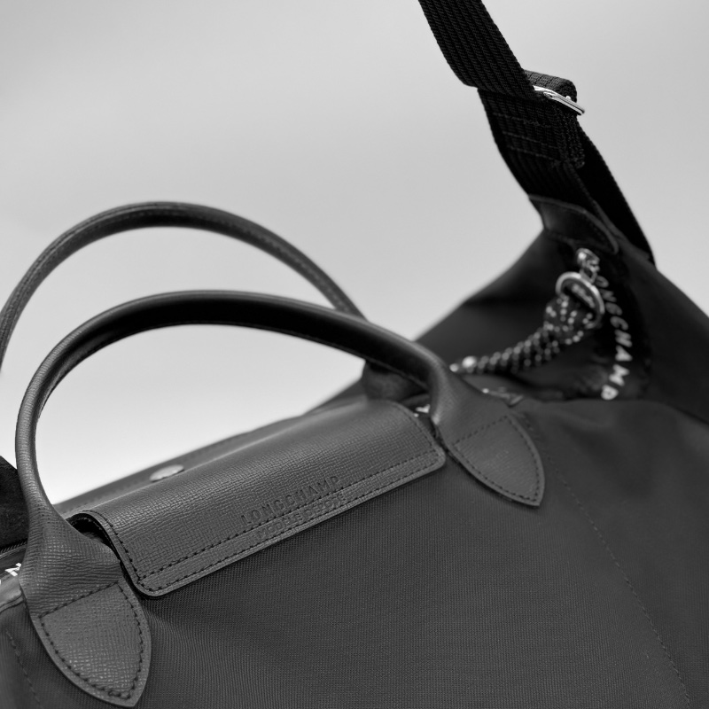 LONGCHAMP 黑色尼龍 手提托特包 旅行袋-3