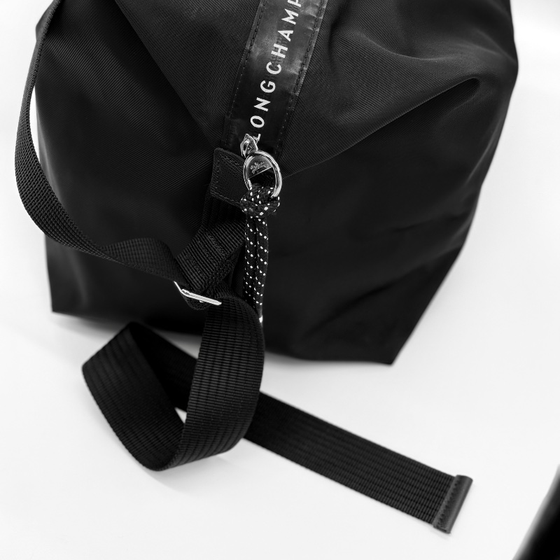 LONGCHAMP 黑色尼龍 手提托特包 旅行袋-5