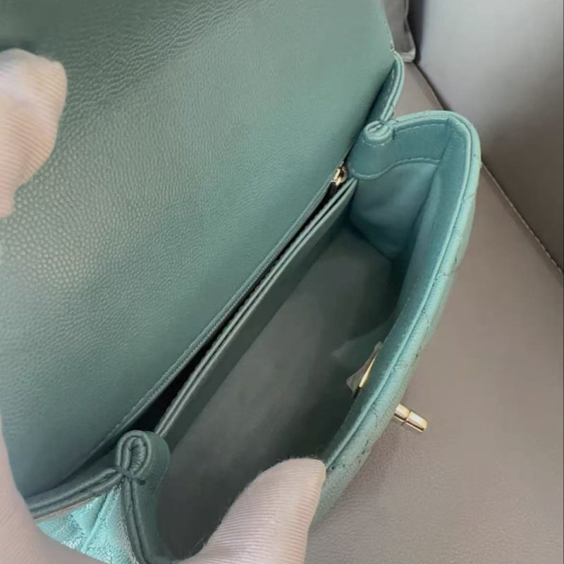 Chanel coco handle小號綠色金扣 荔枝牛皮芯片款 98新 配件塵袋-2