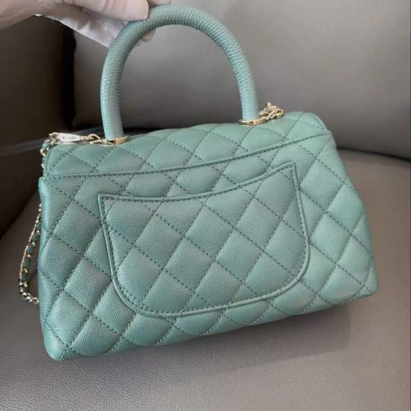 Chanel coco handle小號綠色金扣 荔枝牛皮芯片款 98新 配件塵袋-7