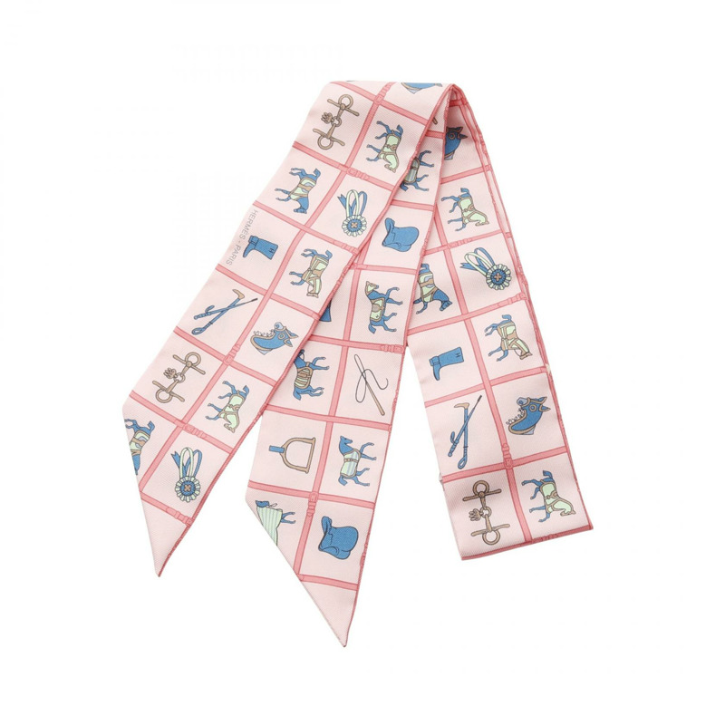 HERMES Twilly Couvertures et Tenues de Jour 圍巾 絲巾 粉紅色 多色 粉紅色 二手女式-0