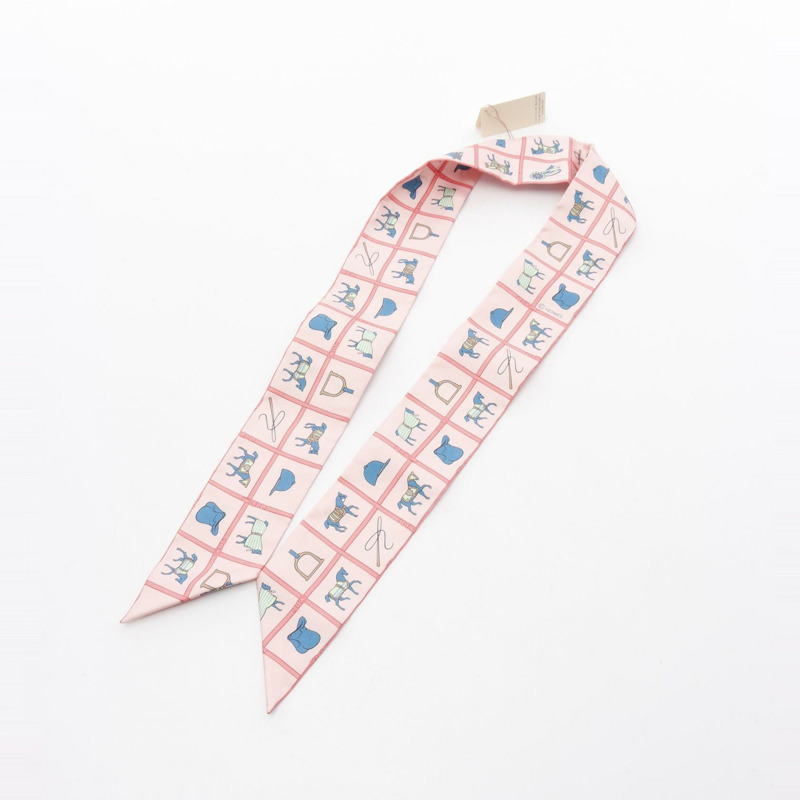 HERMES Twilly Couvertures et Tenues de Jour 圍巾 絲巾 粉紅色 多色 粉紅色 二手女式-3