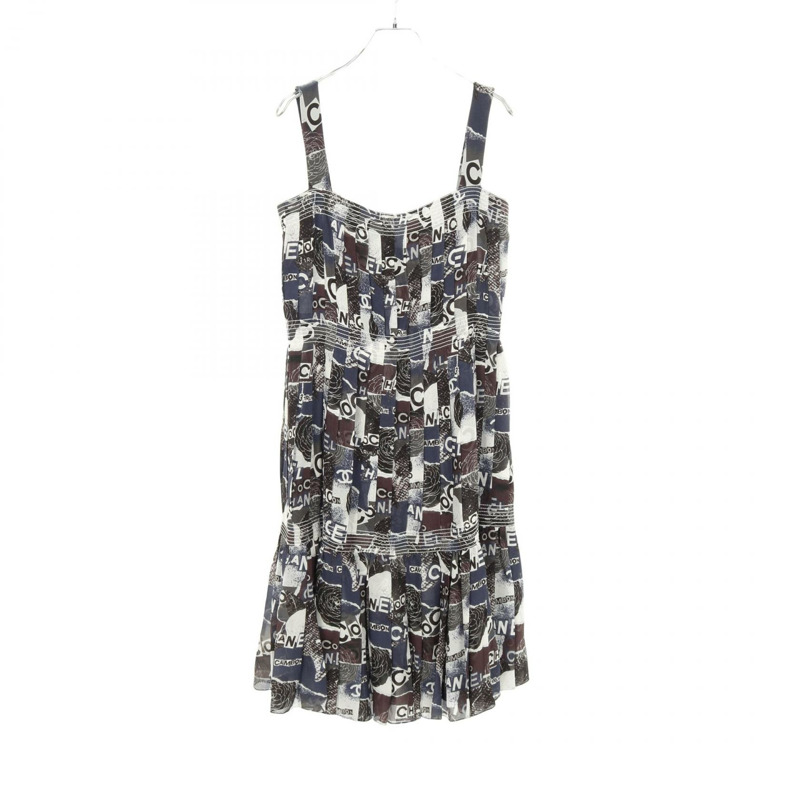 CHANEL COCO Mark Camelia 洋裝 P63200V48706 絲綢 海軍藍 多色 #38 二手女裝-0