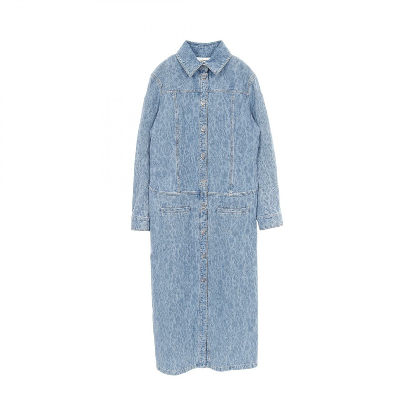 香奈兒山茶花牛仔連身裙,帶紐帶,棉質,藍色,42 碼,二手,女款-0