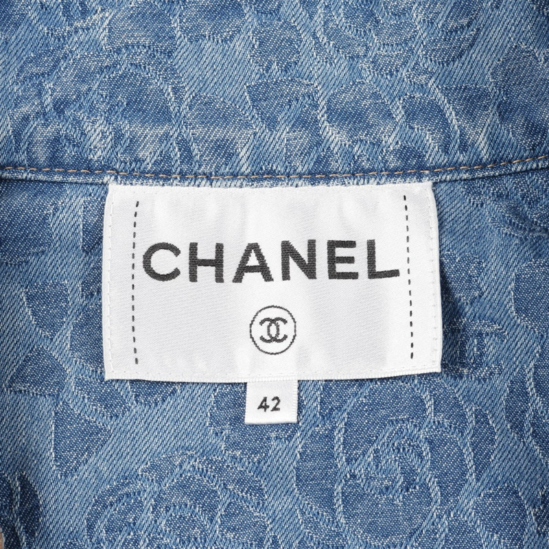 香奈兒山茶花牛仔連身裙,帶紐帶,棉質,藍色,42 碼,二手,女款-2