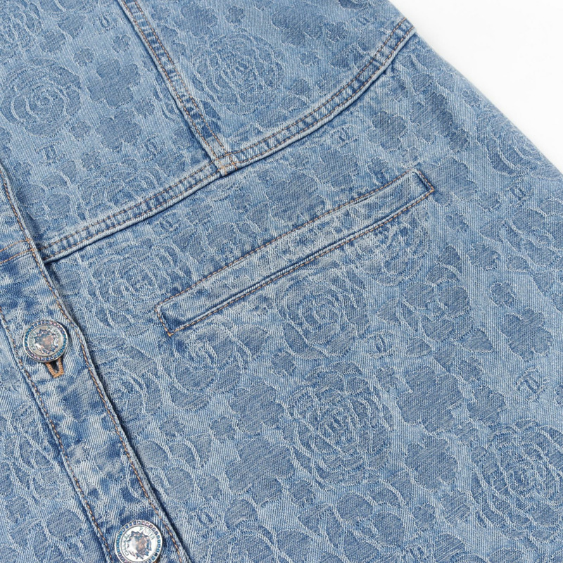 香奈兒山茶花牛仔連身裙,帶紐帶,棉質,藍色,42 碼,二手,女款-6