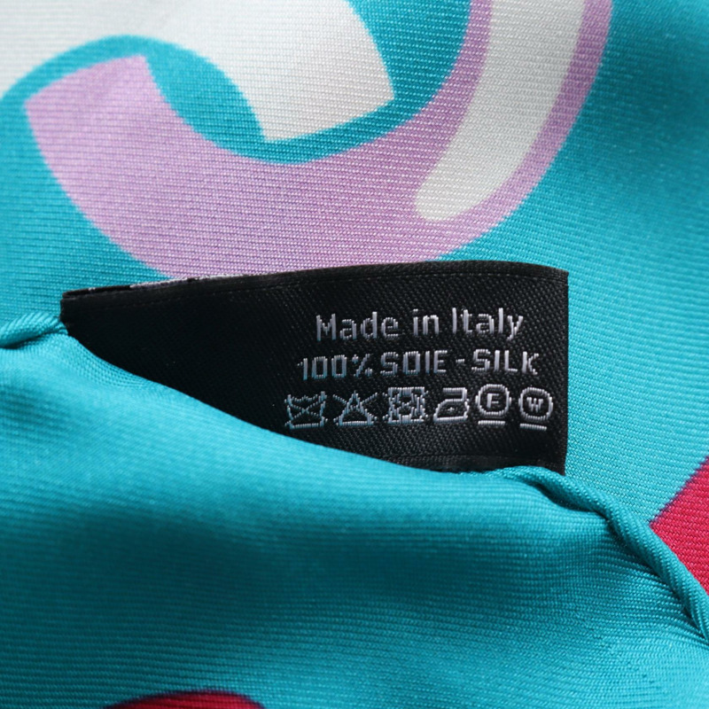 香奈兒 COCO 標誌披肩圍巾，真絲材質，綠色多色，90 x 90 厘米，二手，女士款-2