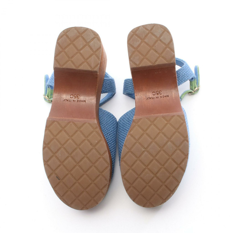 香奈兒厚底坡跟涼鞋 帆布 藍綠色 35C 號 二手 女士-3