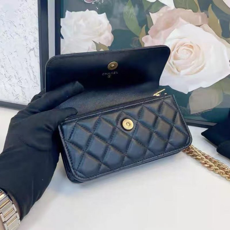 ✨Chanel 黑金23S山茶花羊皮金球Woc 芯片款17*9cm 99新 配件塵袋-2