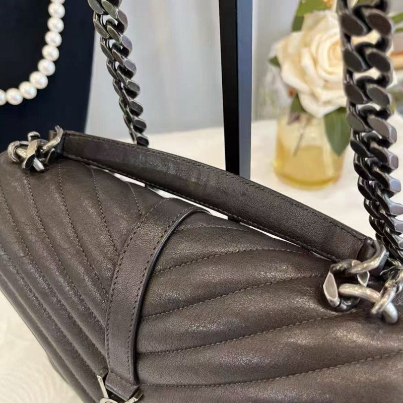 YSL College 黑銀V紋手提郵差包 24*17*6.5 98新 配件塵袋-1