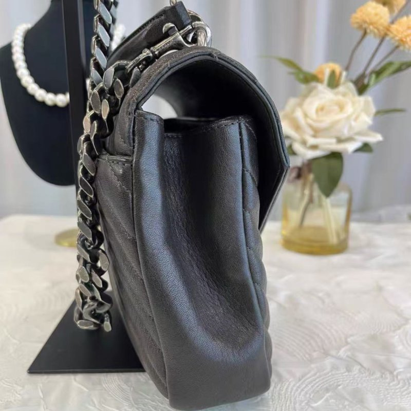 YSL College 黑銀V紋手提郵差包 24*17*6.5 98新 配件塵袋-4