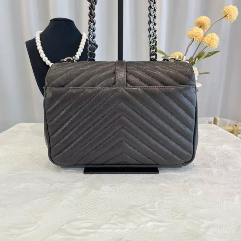 YSL College 黑銀V紋手提郵差包 24*17*6.5 98新 配件塵袋-6