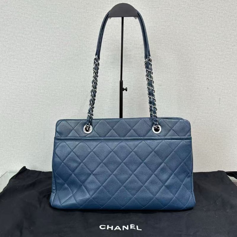 ✨CHANEL 藍銀雙C手提托特包32*24.5*12 98新 配件:塵袋保卡-5