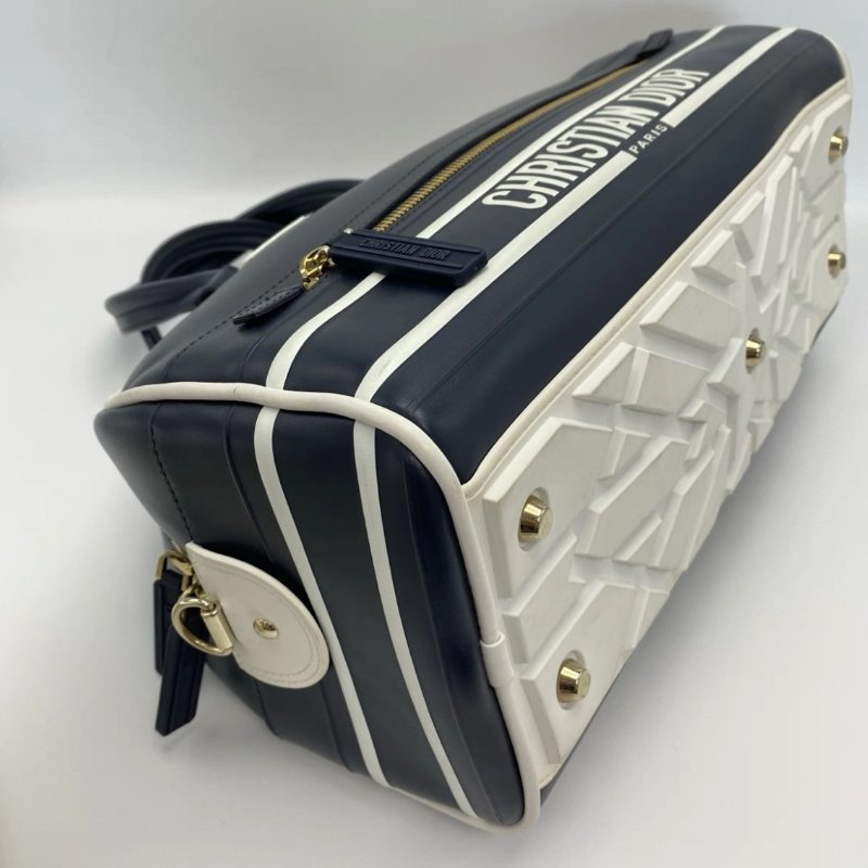 DIOR 黑白拼色光滑小牛皮手提肩背保齡球包34*18*15 98新配件保卡塵袋-3