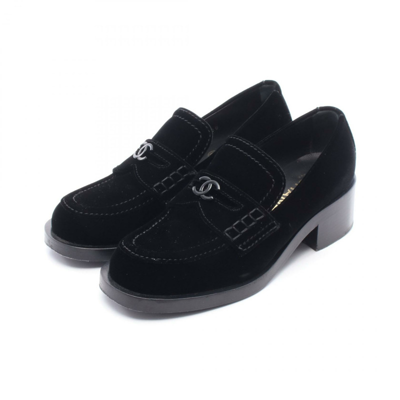 香奈兒樂福鞋高跟鞋布料黑色 36C 二手女款-0