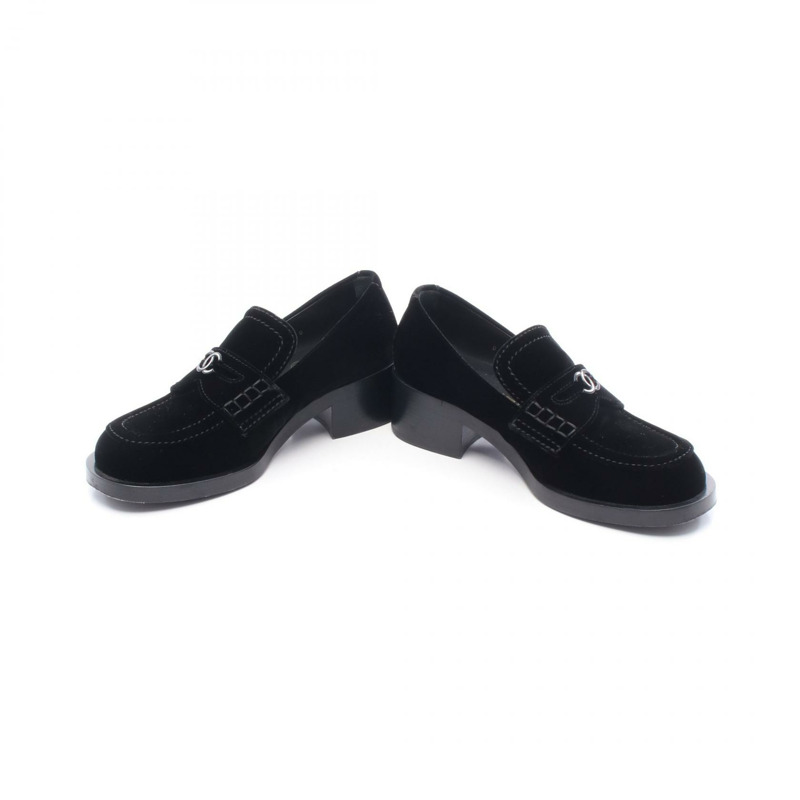 香奈兒樂福鞋高跟鞋布料黑色 36C 二手女款-2