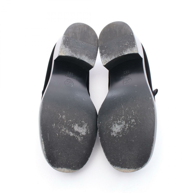 香奈兒樂福鞋高跟鞋布料黑色 36C 二手女款-3