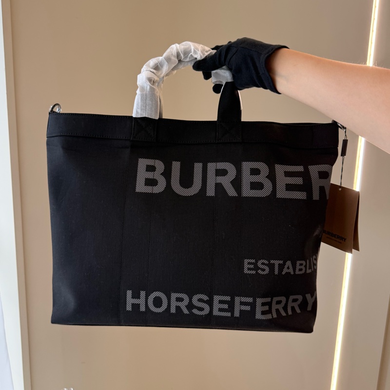 BURBERRY 黑色帆布托特包 購物包 旅行包 全新品-4