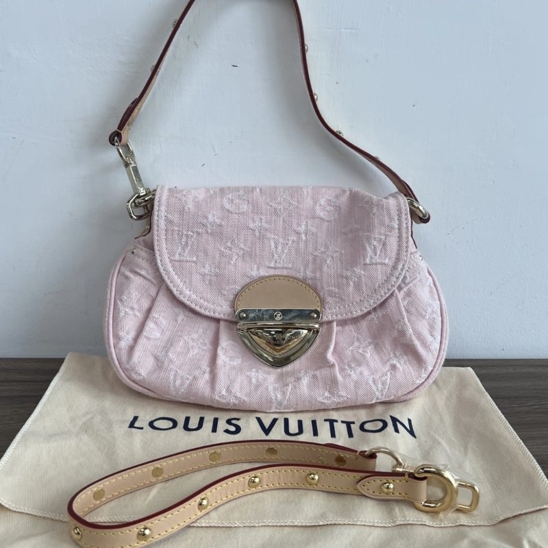 LV SUNSET粉色單寧金扣手提元寶包芯片款27*18*3 99新配件塵袋-0