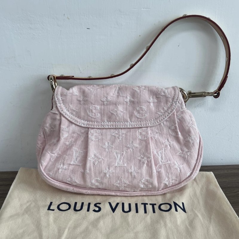 LV SUNSET粉色單寧金扣手提元寶包芯片款27*18*3 99新配件塵袋-5