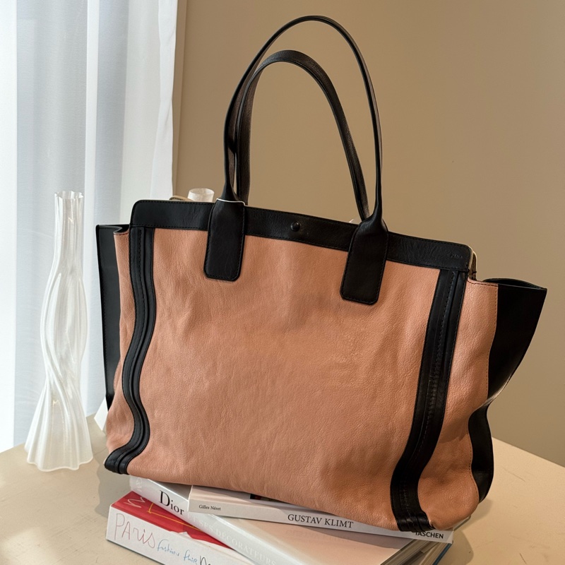 Chloé 粉黑色托特包 拼色 大容量 購物袋 通勤包-0
