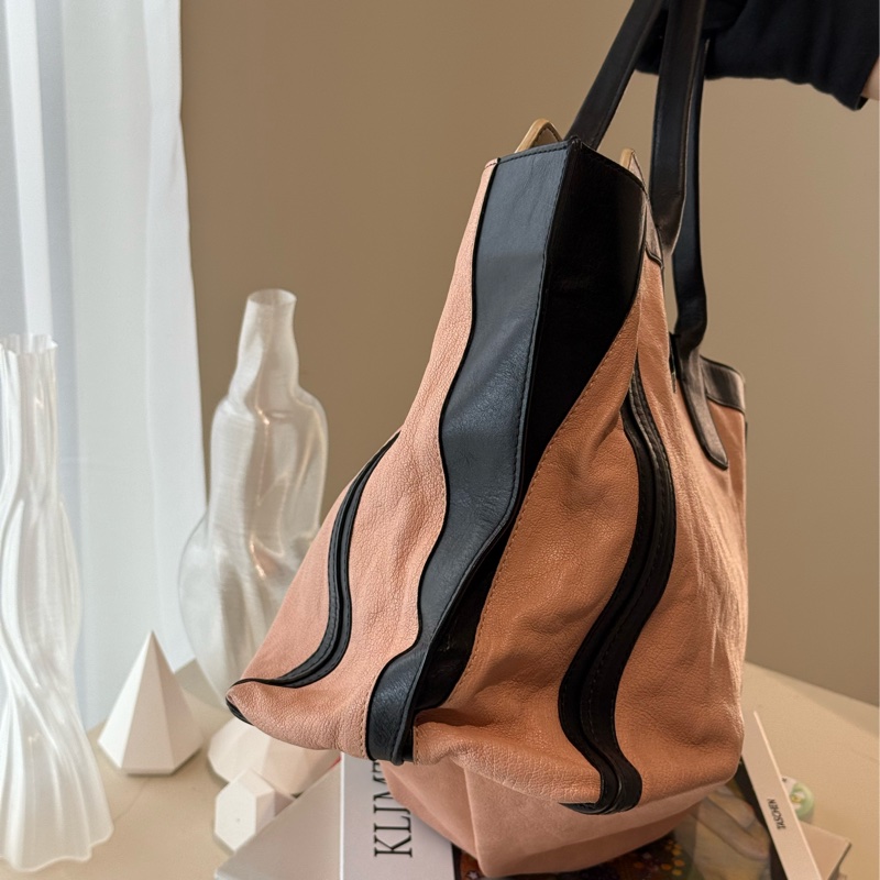 Chloé 粉黑色托特包 拼色 大容量 購物袋 通勤包-2