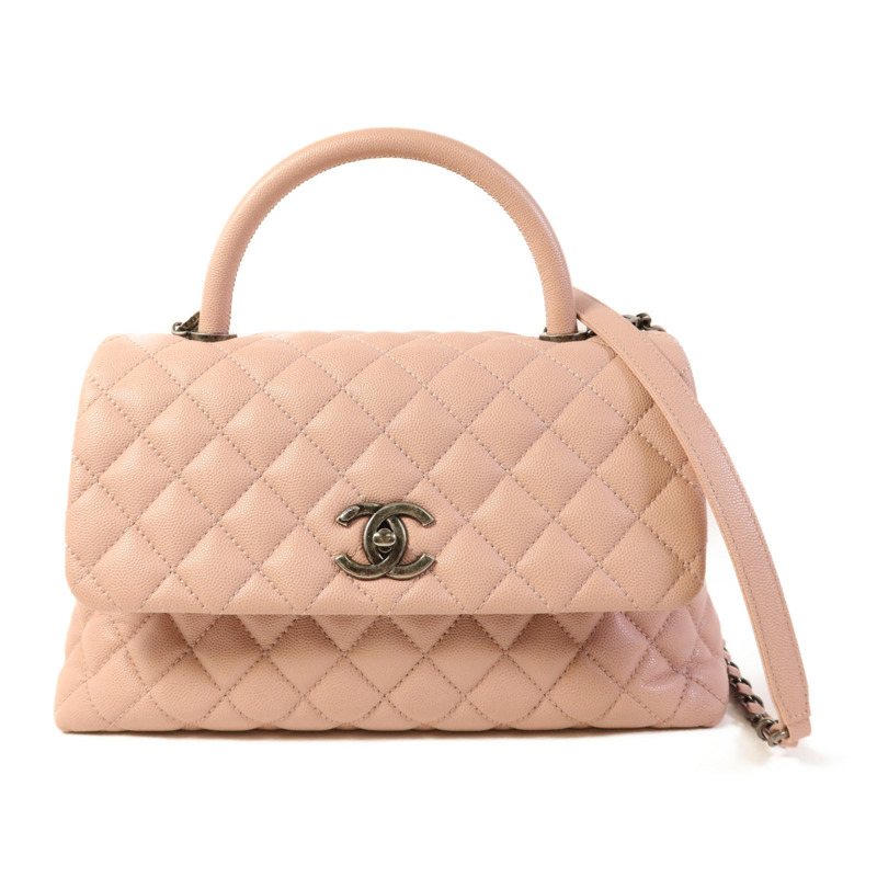 CHANEL 牛皮皮革Coco Handle銀扣手挽肩背兩用袋-0